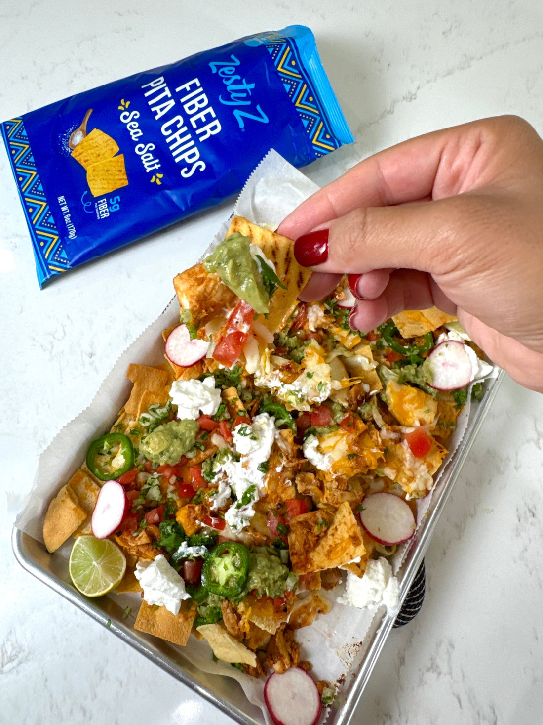 Loaded Chipotle Chicken Nachos with Zesty Z Sea Salt Pita Chips