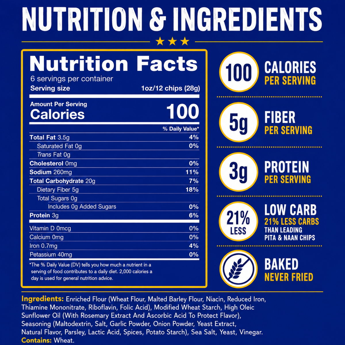 Fiber Pita Chips - Sea Salt (6oz)