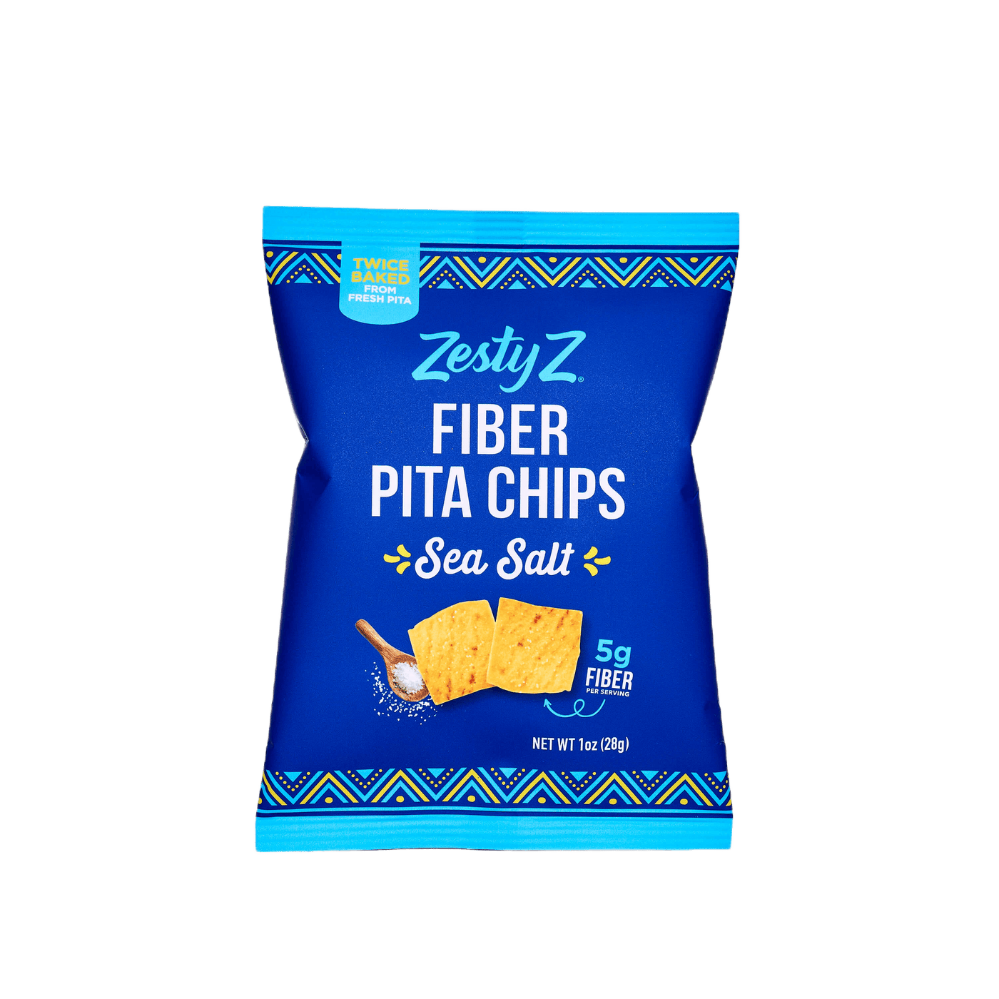 Zesty Z Fiber Pita Chips Sea Salt packaging on a white background