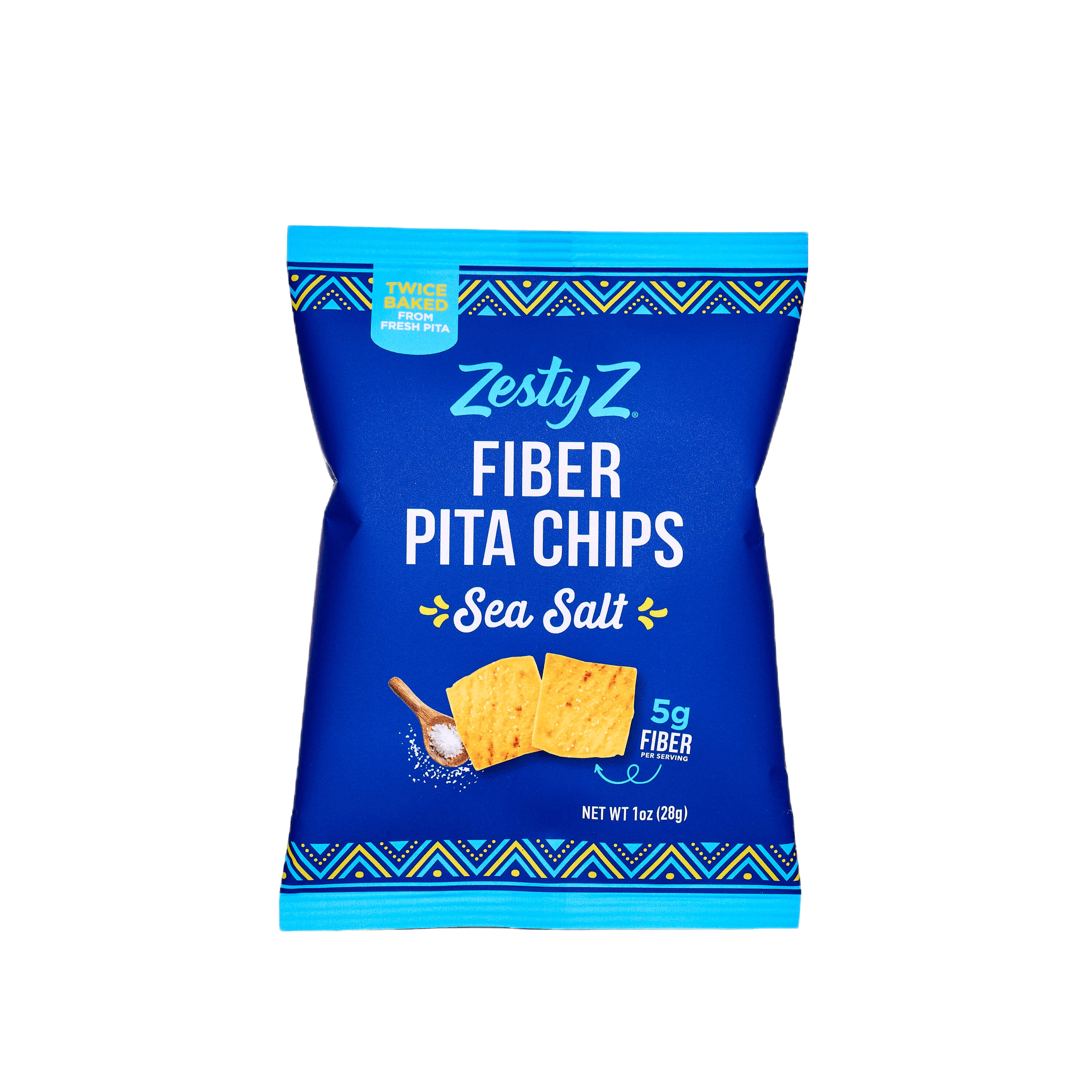 Zesty Z Fiber Pita Chips Sea Salt packaging on a white background