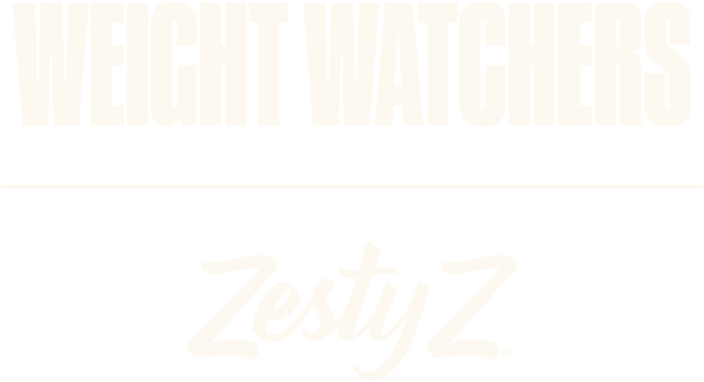 A white graphic banner featuring the text 'WEIGHT WATCHERS' in a light beige sans-serif font at the top, and the 'ZestyZ' logo in a light beige cursive font at the bottom.